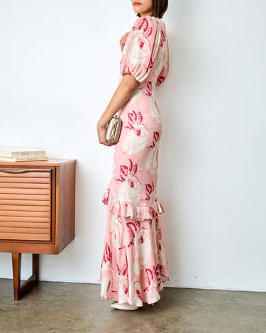 ヴィンテージローズ ハンマード サテン ティアードドレス(大きめS~M相当)