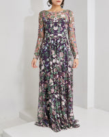 Marchesa Notte 刺繍 チュール パープル ドレス 全身 正面