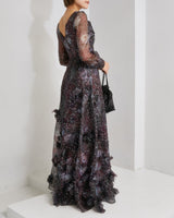 Marchesa Notte プラム フラワー ドレス 全身 横向き - フォーマル