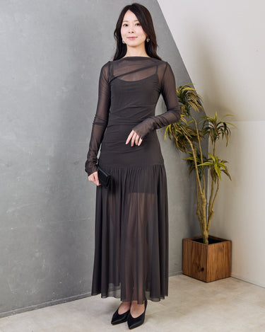 レンタルドレス |Bec + Bridge(ベック アンド ブリッジ)|シアーアシンメトリーギャザー マキシドレス|結婚式・二次会・パーティー