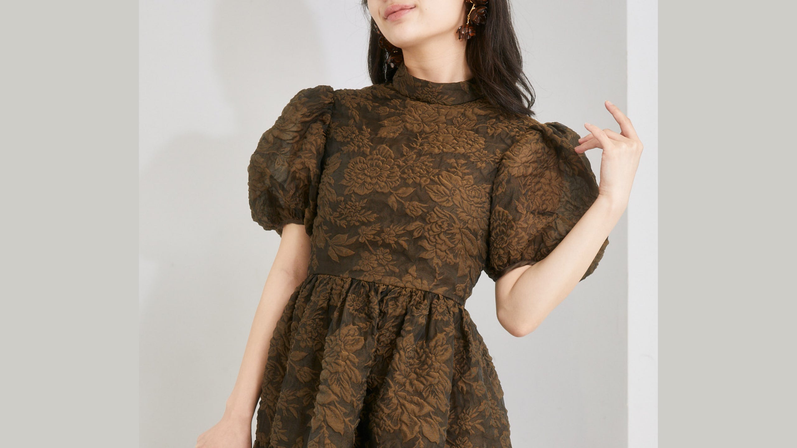 Cecilie Bahnsen brown floral chiffon midi dress, spring wedding outfit