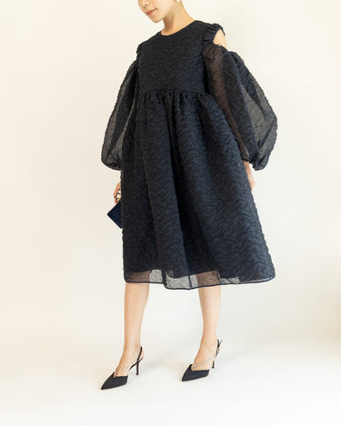 レンタルドレス|Cecilie Bahnsen(セシリーバンセン)|ネイビー|シフォン|ミディ丈|結婚式お呼ばれ