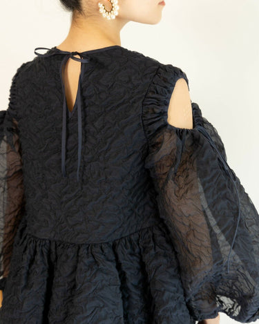 レンタルドレス|Cecilie Bahnsen(セシリーバンセン)|ネイビー|シフォン|ミディ丈|結婚式お呼ばれ