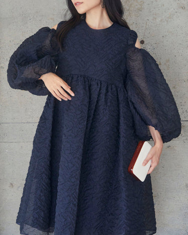 レンタルドレス|Cecilie Bahnsen(セシリーバンセン)|ネイビー|シフォン|ミディ丈|結婚式お呼ばれ