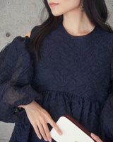 レンタルドレス|Cecilie Bahnsen(セシリーバンセン)|ネイビー|シフォン|ミディ丈|結婚式お呼ばれ