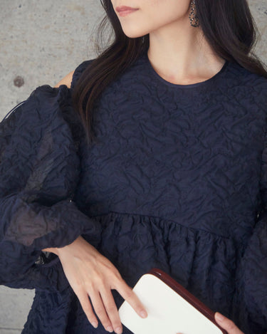 レンタルドレス|Cecilie Bahnsen(セシリーバンセン)|ネイビー|シフォン|ミディ丈|結婚式お呼ばれ