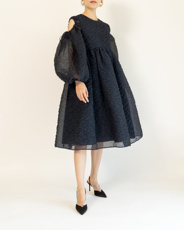 レンタルドレス|Cecilie Bahnsen(セシリーバンセン)|ネイビー|シフォン|ミディ丈|結婚式お呼ばれ