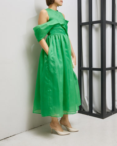 レンタルドレス|Cecilie Bahnsen(セシリーバンセン)|グリーン|ミディ丈|結婚式お呼ばれ