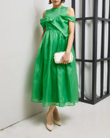 レンタルドレス|Cecilie Bahnsen(セシリーバンセン)|グリーン|ミディ丈|結婚式お呼ばれ