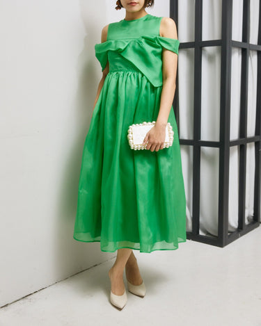 レンタルドレス|Cecilie Bahnsen(セシリーバンセン)|グリーン|ミディ丈|結婚式お呼ばれ