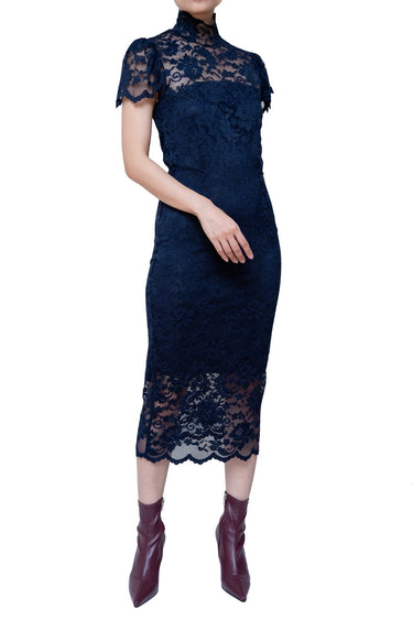 レンタルドレス|Ganni|ネイビー|ミディ丈|結婚式お呼ばれ