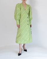 ライトグリーン|パフ袖|レンタルドレス|結婚式お呼ばれ|Ganni