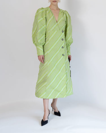 ライトグリーン|パフ袖|レンタルドレス|結婚式お呼ばれ|Ganni