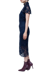 レンタルドレス|Ganni|ネイビー|レース|ミディ丈|結婚式お呼ばれ