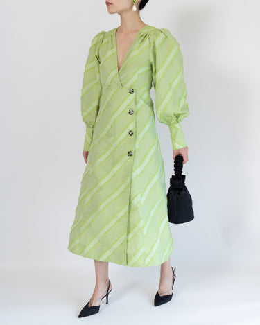 ライトグリーン|パフ袖|レンタルドレス|結婚式お呼ばれ|Ganni