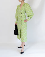 ライトグリーン|パフ袖|レンタルドレス|結婚式お呼ばれ|Ganni