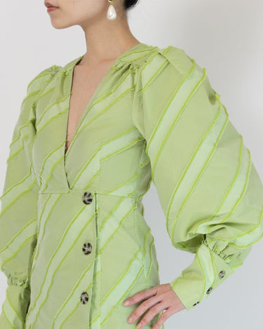 ライトグリーン|パフ袖|レンタルドレス|結婚式お呼ばれ|Ganni