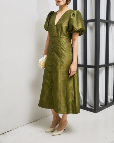 レンタルドレス|Ganni|深みグリーン|ミディ丈|結婚式お呼ばれ