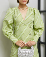 ライトグリーン|パフ袖|レンタルドレス|結婚式お呼ばれ|Ganni