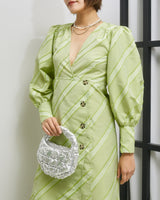 ライトグリーン|パフ袖|レンタルドレス|結婚式お呼ばれ|Ganni