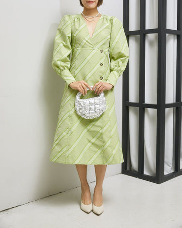 ライトグリーン|パフ袖|レンタルドレス|結婚式お呼ばれ|Ganni