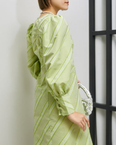 ライトグリーン|パフ袖|レンタルドレス|結婚式お呼ばれ|Ganni