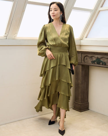 レンタルドレス |Maje(マージュ)|サテンティアード フィッシュテールドレス|結婚式・二次会・パーティー