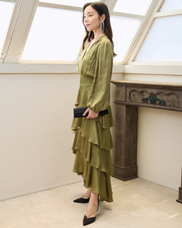 レンタルドレス |Maje(マージュ)|サテンティアード フィッシュテールドレス|結婚式・二次会・パーティー