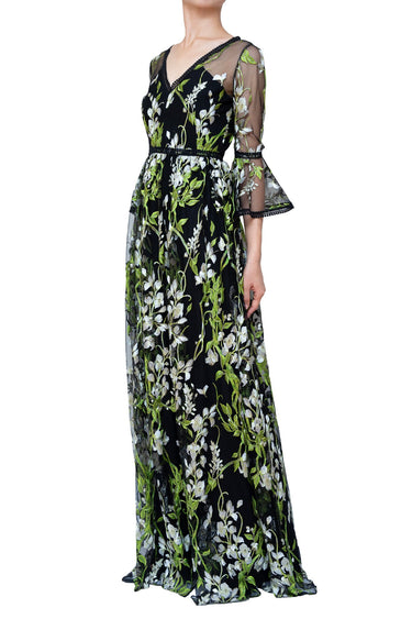 レンタルドレス|Marchesa Notte|ブラック|ロング丈|結婚式お呼ばれ