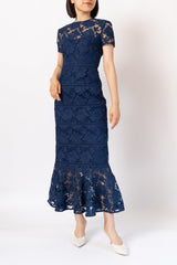 レンタルドレス|ML Monique Lhuillier|ネイビー|レース|ロング丈|結婚式お呼ばれ