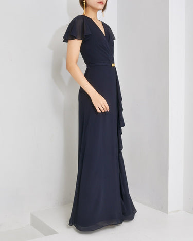 ネイビー|シフォン|レンタルドレス|結婚式お呼ばれ|Lauren Ralph Lauren