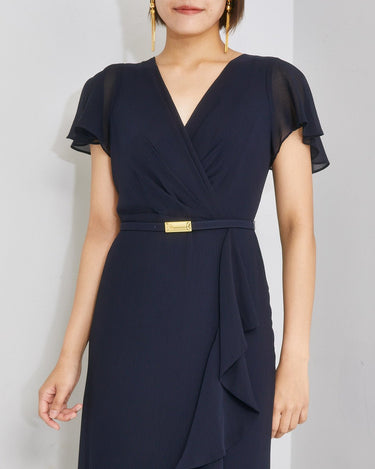 ネイビー|シフォン|レンタルドレス|結婚式お呼ばれ|Lauren Ralph Lauren