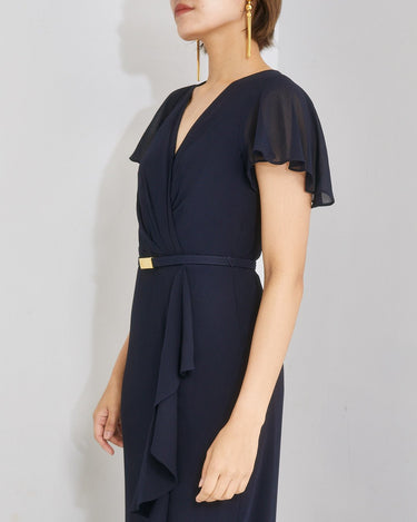 ネイビー|シフォン|レンタルドレス|結婚式お呼ばれ|Lauren Ralph Lauren