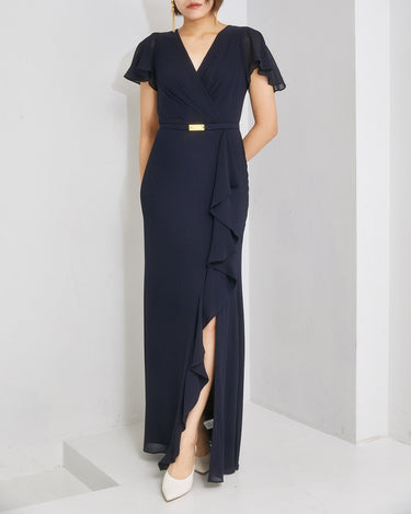 ネイビー|シフォン|レンタルドレス|結婚式お呼ばれ|Lauren Ralph Lauren