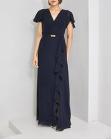 ネイビー|シフォン|レンタルドレス|結婚式お呼ばれ|Lauren Ralph Lauren