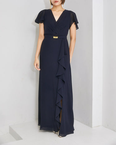 ネイビー|シフォン|レンタルドレス|結婚式お呼ばれ|Lauren Ralph Lauren