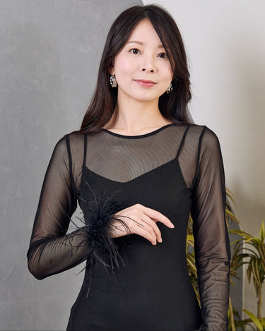 レンタルドレス |Never Fully Dressed(ネヴァー フル ドレスト)|2way フェザートリム シアーメッシュドレス|結婚式・二次会・パーティー