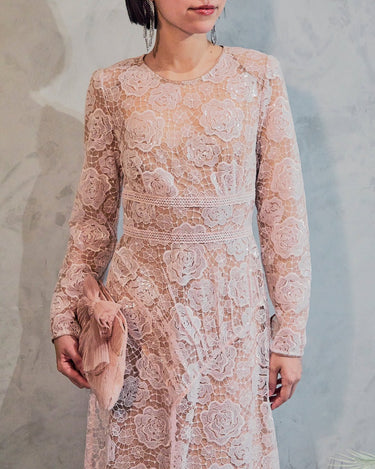 レンタルドレス|Self-Portrait|ピンク|レース|ロング丈|結婚式お呼ばれ