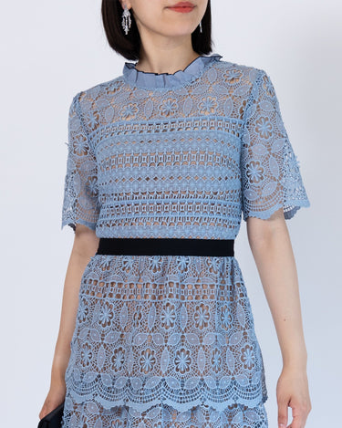 レンタルドレス|Self-Portrait|水色|レース|ミディ丈|結婚式お呼ばれ