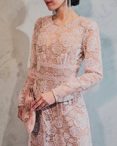 レンタルドレス|Self-Portrait|ピンク|レース|ロング丈|結婚式お呼ばれ