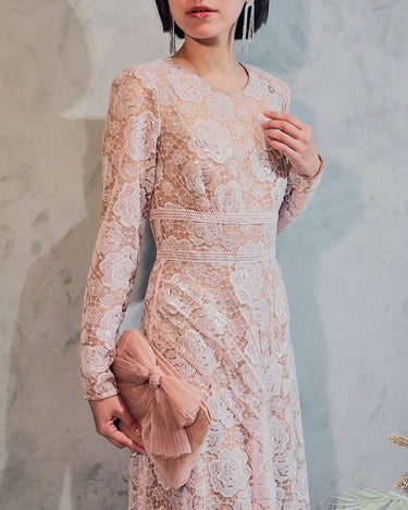 レンタルドレス|Self-Portrait|ピンク|レース|ロング丈|結婚式お呼ばれ