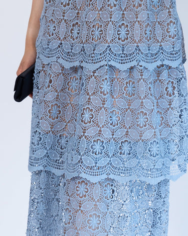 レンタルドレス|Self-Portrait|水色|レース|ミディ丈|結婚式お呼ばれ