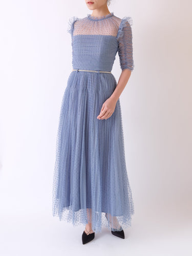 レンタルドレス|Self-Portrait|水色|チュール|ロング丈|結婚式お呼ばれ