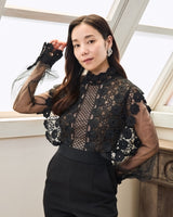 レンタルドレス |Self-Portrait(セルフ・ポートレート)|フラワーレース&バルーンスリーブ オールインワン|結婚式・二次会・パーティー