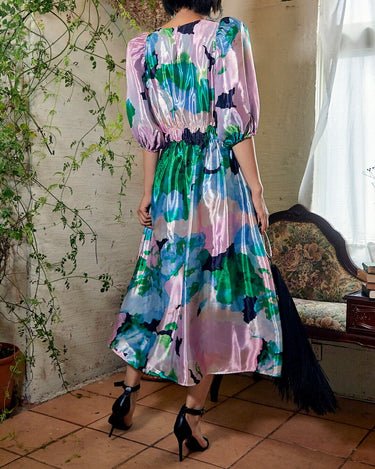 レンタルドレス|Stine Goya|ピンク×グリーン|ミディ丈|結婚式お呼ばれ