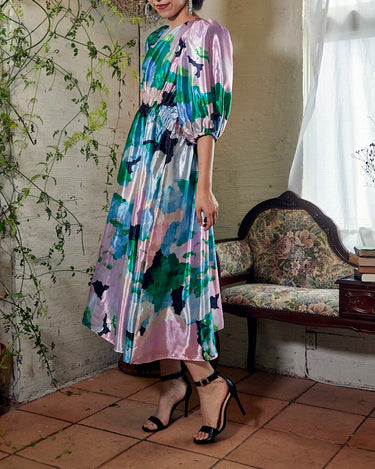 レンタルドレス|Stine Goya|ピンク×グリーン|ミディ丈|結婚式お呼ばれ