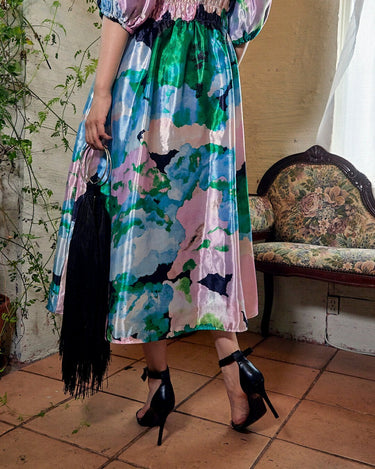 レンタルドレス|Stine Goya|ピンク×グリーン|花柄|ミディ丈|結婚式お呼ばれ