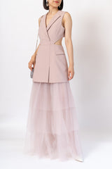レンタルドレス |Bcbgmaxazria(ビーシービージーマックスアズリア)|カットアウトベスト チュール ティアードドレス|結婚式・二次会・パーティー