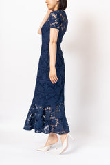 レンタルドレス|ML Monique Lhuillier|ネイビー|レース|ロング丈|結婚式お呼ばれ