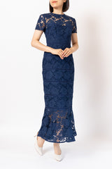 レンタルドレス|ML Monique Lhuillier|ネイビー|レース|ロング丈|結婚式お呼ばれ